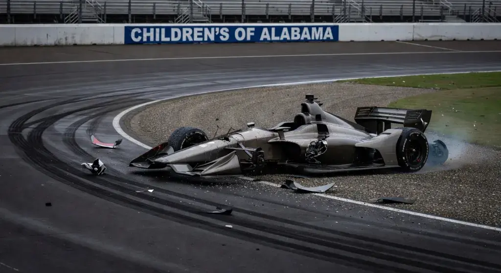 Scott McLaughlin unhurt after crashing in practice for Children's of Alabama Indy Grand Prix